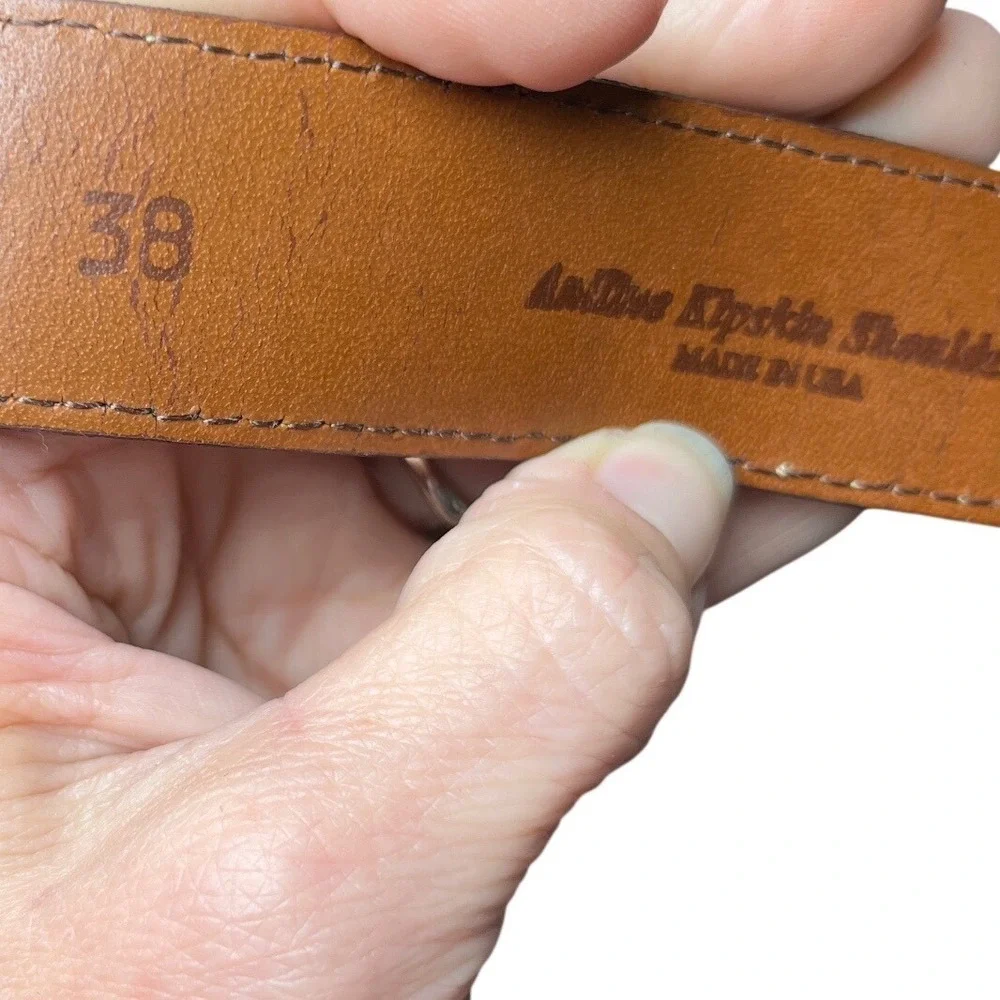 Basketweave Woven Leather Belt Brass Buckle Cognac Brown‎ Reworked 38